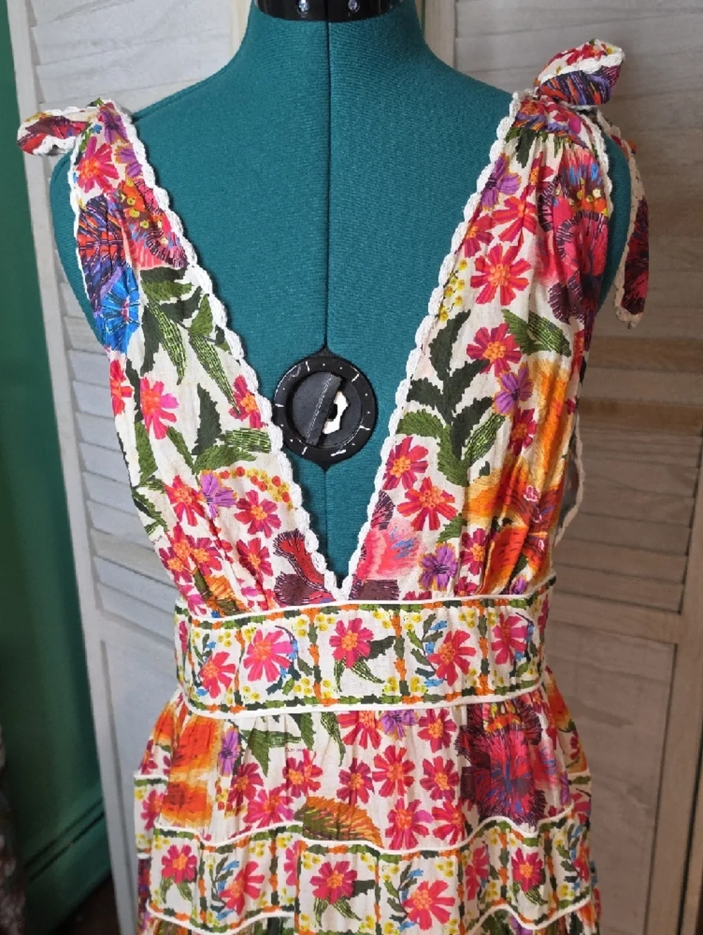 Farm Rio Off-White Tropical Yard Sleeveless Midi Dress Large NWOT - Picture 4 of 5